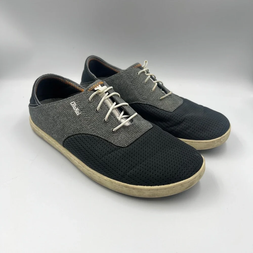 OluKai Nohea Moku Men's Black Dark Shadow Mesh Boat Shoes Size 8.5 10283-6C6C